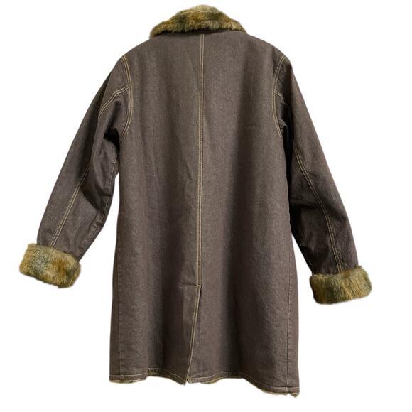 Denim & Co. 90’S Dark Denim & Faux Fur Trim Coat size Medium - Picture 2 of 13